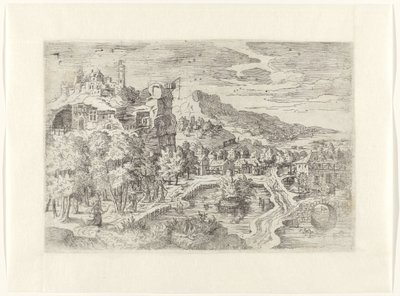 Landskap med kvinnor på jakt av Battista Angolo del Moro (attributed to)