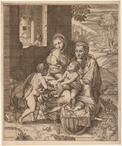 Den heliga familjen (La Perla) (efter Raphael) av Battista Angolo del Moro