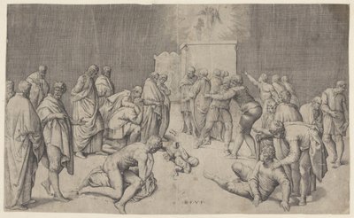 Förbundets ark i Dagons tempel av Battista Franco