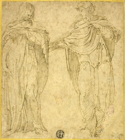 Två stående draperade figurer (Sankt Johannes och Magdalena) av Battista Franco