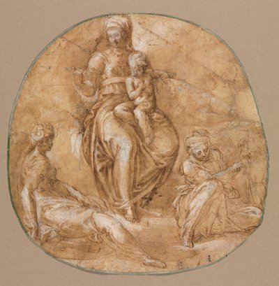 Jungfru och barn med St. Catherine of Alexandria och Saint Anne (?) av Battista Franco