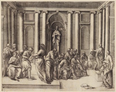 Zwölfjähriger Jesus diskutiert mit den Tempelgelehrten av Battista Franco