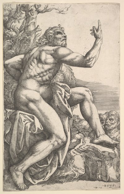 Johannes Döparen predikar i öknen. av Battista Franco Veneziano