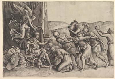Scipio beviljar nåd åt fångarna. av Battista Franco Veneziano
