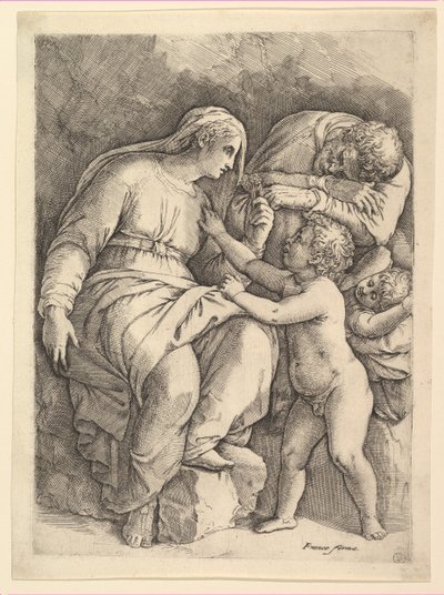 Den heliga familjen. av Battista Franco Veneziano