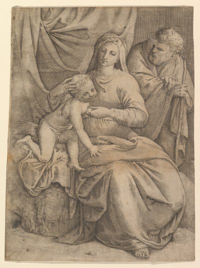 Den heliga familjen, 1510-61. av Battista Franco Veneziano