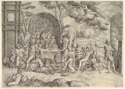 Amors och Psyches bröllop högra panel, ca. 1530-61. av Battista Franco Veneziano