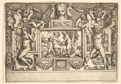 Ung kvinna som dricker ur en skål, en gammal kvinna som står framför henne, satt inom..., ca. 1540-80. av Battista del Moro