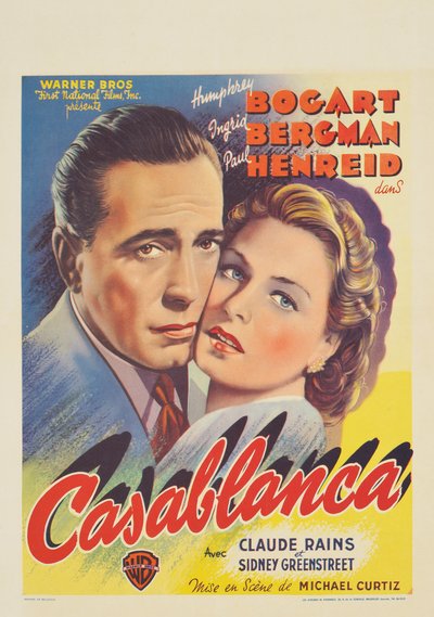 En belgisk affisch som annonserar filmen "Casablanca" av Belgian School