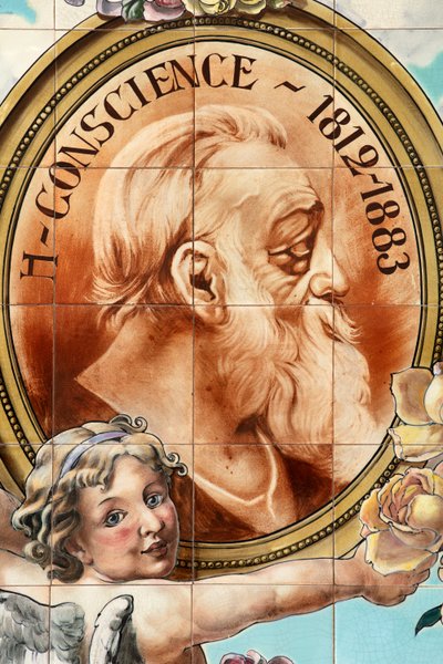 Barinteriör ("Local Unique" café). Keramisk panel. Helman Ceramics Bryssel. av Belgian School