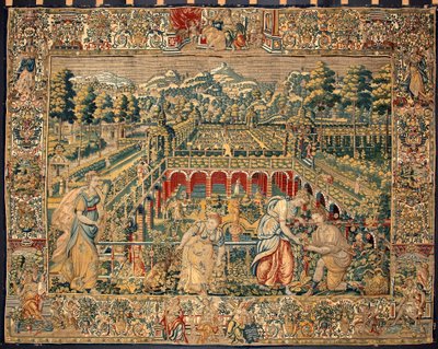 Scen med fruktskörd. Tapisseri av manufakturerna i Bryssel. 1500-talet Genes, Musei di Strada Nuova av Belgian School