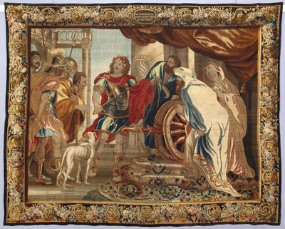 Kung Alexander den store löser den gordiska knuten. Gobeläng tillverkad i manufakturerna i Bryssel. 1500-talet Genes, Musei di Strada Nuova av Belgian School