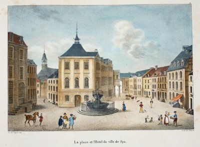 Torget och rådhuset i Spa, ca 1895 (fotokrom) av Belgian School