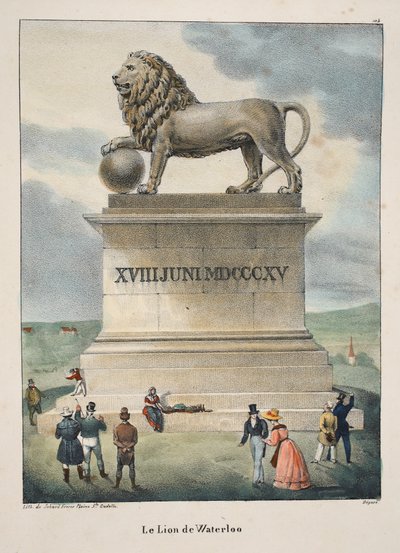 Le Lion de Waterloo, ca 1895 (fotokrom) av Belgian School