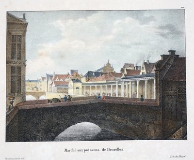 Bryssel fiskmarknad, ca 1895 (fotokrom) av Belgian School
