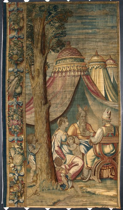 Moise med Jethro och Sephora Tapisseri av Dionys Martensz efter Luca Cambiasos (1527-1584) kartonger, tillverkade i manufakturerna i Bryssel 1561-1564 Dim. 391x141,2 cm Genes, Musei di Strada Nuova av Belgian School