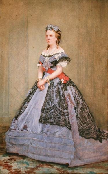 Portræt af Charlotte af Sachsen-Cobourg-Gotha (1840-1927) Prinsesse af Belgien og kejserinde af Mexico (akvarel på papir) svensk av Belgian School