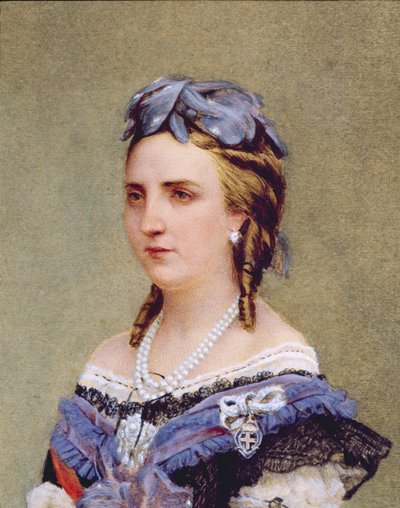 Porträtt av Charlotte av Saxe-Cobourg-Gotha (1840-1927) prinsessan av Belgien och kejsarinnan av Mexiko (wc på papper) (detalj) av Belgian School