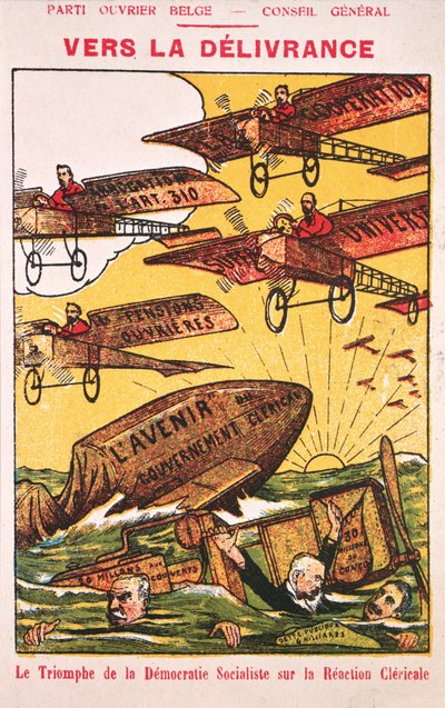 Affisch som annonserar Parti Ouvrier Belge (det belgiska arbetarpartiet) före 1914 av Belgian School