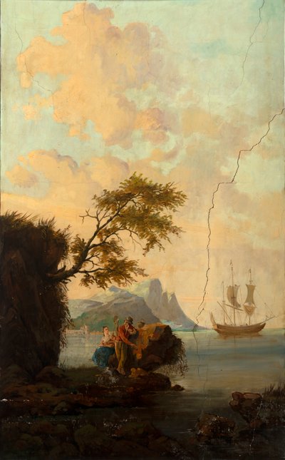 Andra bakrummet på baksidan, mötesrum, väggmålningar med lantliga scener i klassisk stil, troligen från omkring 1810, scen 5 av Belgian School