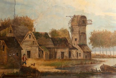 Andra bakre rummet på baksidan, mötesrum, väggmålningar med lantliga scener i klassisk stil, troligen från omkring 1810, scen 3 av Belgian School