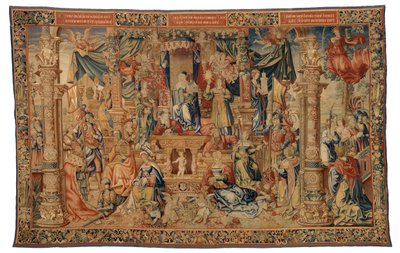 Tapestry, Faith Welcoming the Heroes of Antiquity, tillverkad i Bryssel, Belgien av Belgian School