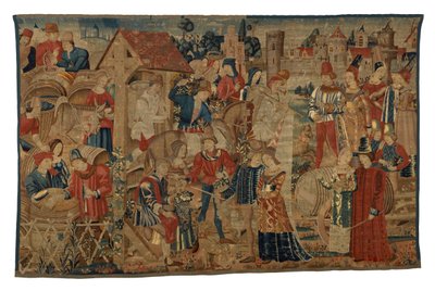 Gobeläng föreställande vintagers, från Tournai, ca 1460-70 (ull) av Belgian School