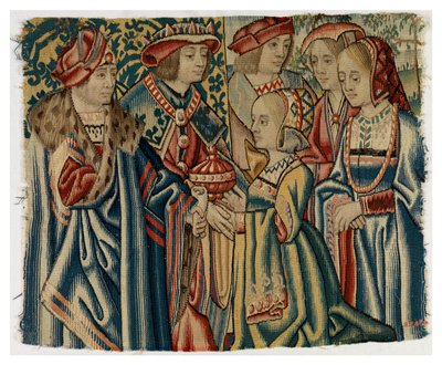 Gobelängfragment som föreställer Ludvig XII:s äktenskap med Jeanne, dotter till Ludvig XI, från Bryssel av Belgian School