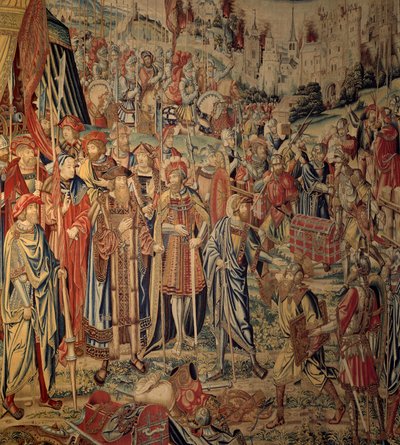Tapet av David och Betsabee: Joabs vapen. Gobeläng baserad på en teckning av Jan Van Roome gjord i verkstäderna i Bryssel. 1500-talets Ecouen renässansmuseum av Belgian School