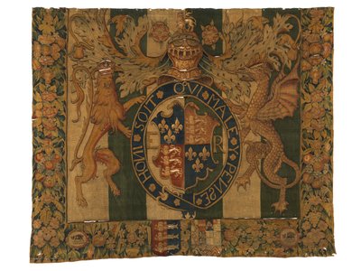 Gobeläng med Edward VI:s kungliga vapen och vapen från le Grys, troligen tillverkad i Enghien, Flandern, Belgien, ca 1547-53 (ull) av Belgian School
