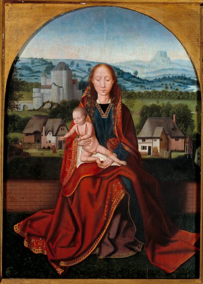 Jungfru- och barnmålning av Antwerpenskola från 1400-talet Liège, Museum of Fine Arts av Belgian School