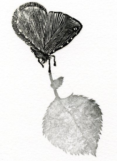 Spänning, 2014 (Trägravyr, collage på papper) av Bella Larsson