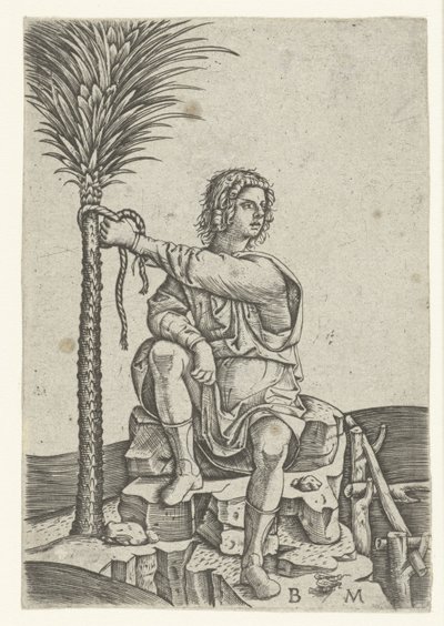 Man sitter vid en palm av Benedetto Montagna