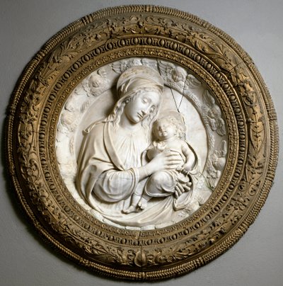 Jungfru och barn. Skulptur av Benedetto da Maiano