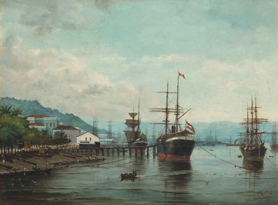Benedito Calixto - Hamnen i Santos, SP (till vänster), 1890 av Benedito Calixto