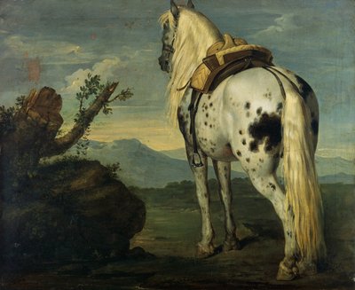 En Selle Français-häst i ett landskap av Benigne Gagnereaux