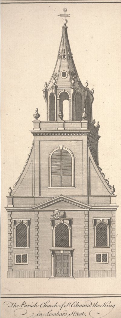 The Parish Church of St. Edmund the King i Lombard Street, ca 1750 (gravyr) av Benjamin Cole