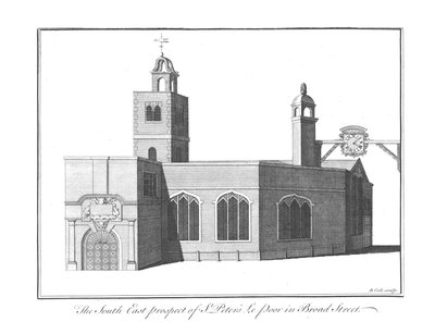 The South East Prospect of St.Peters Le Poor i Broad Street., c1756 av Benjamin Cole