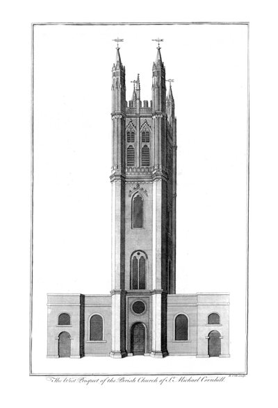 The West Prospect of the Parish Church of St. Michael Cornhill, c1756 av Benjamin Cole