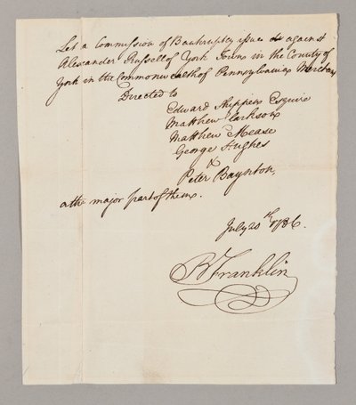 Konkurskommissionen, 20 juli 1786 (penna och bläck på papper) (se även 2561291-93) av Benjamin Franklin
