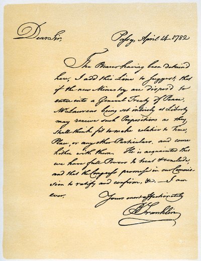Brev från Benjamin Franklin till David Hartley MP, 14 april 1782. av Benjamin Franklin