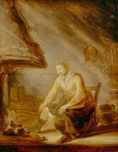 Kvinna framför en eld av Benjamin Gerritsz Cuyp