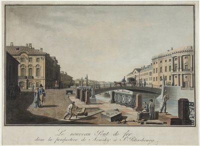 Utsikt över den gröna bron i Sankt Petersburg - Benjamin Paterssen (1748-1815). Etsning, akvarell, efter 1808. Statens museum för Sankt Petersburgs historia av Benjamin Patersson