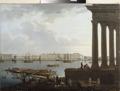 Utsikt över vinterpalatset och börsen i Sankt Petersburg. Målning av Benjamin Paterssen (1748-1815), olja på duk av Benjamin Patersson