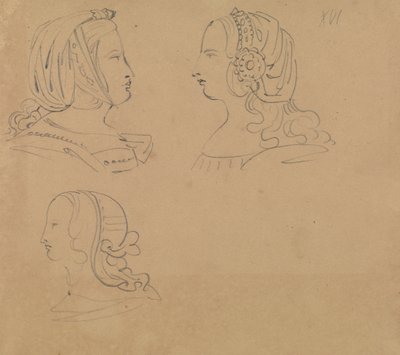 Porträttstudier av kvinnor i olika huvudbonader av Benjamin Robert Haydon