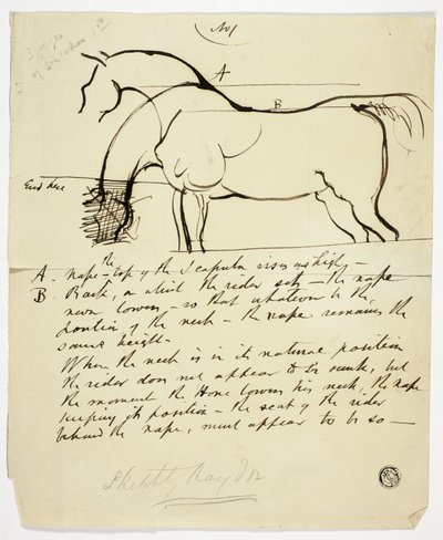 Skiss av häst med notationer av Benjamin Robert Haydon