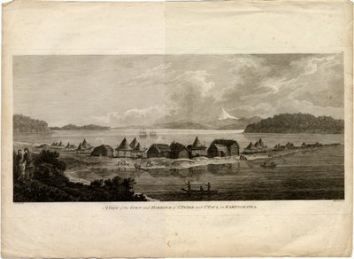Utsikt över staden och hamnen i Petropavlovsk-Kamchatsky från resan till Stilla havet, 1785 av Benjamin Thomas Pouncey