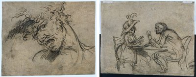 Chef för en skrikande man (recto) Kvinna och man som spelar kort (verso) av Benjamin West