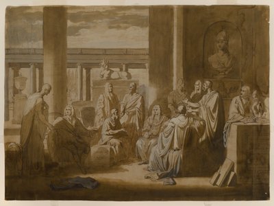 Know Thy Self, 1768 (galltvättbläck i järn, oljeimpasto & tvättar på elfenbensbelagt papper) av Benjamin West