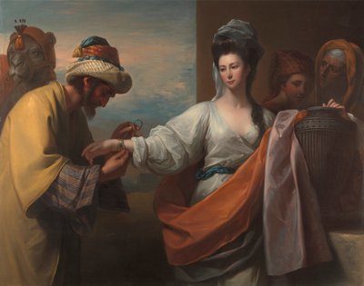 Rebecca tar emot armbandet vid brunnen av Benjamin West